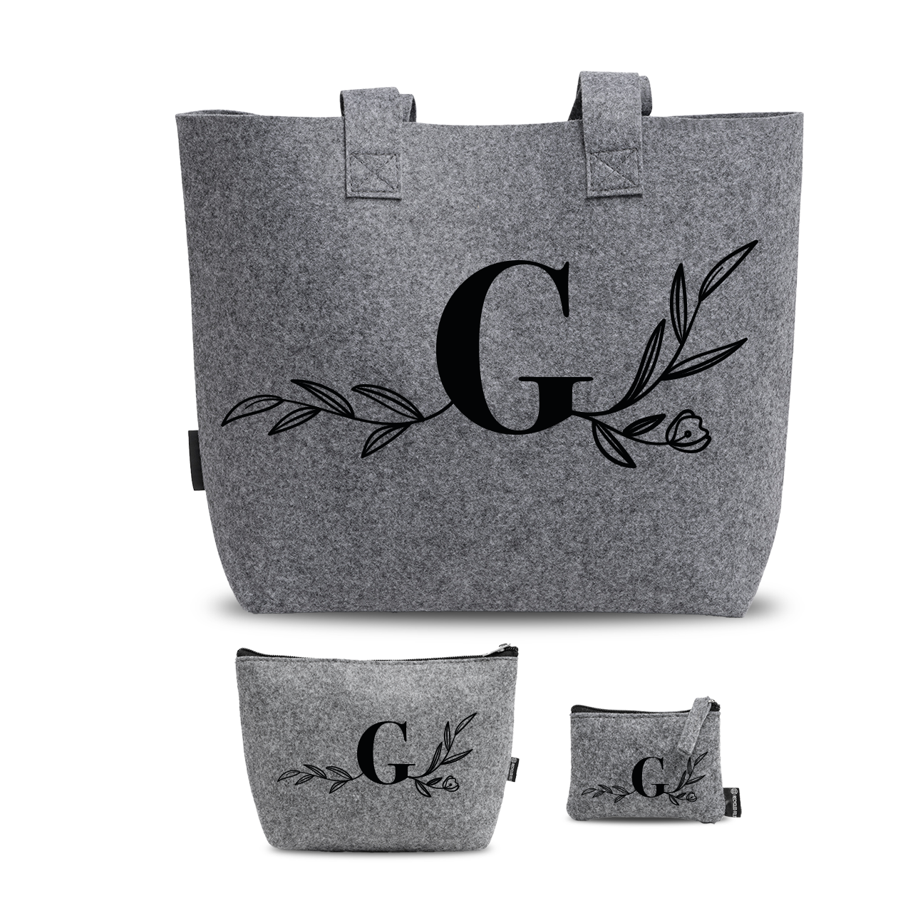 Letter plant - Tris Borse in feltro con designe melange - personalizzato con iniziale