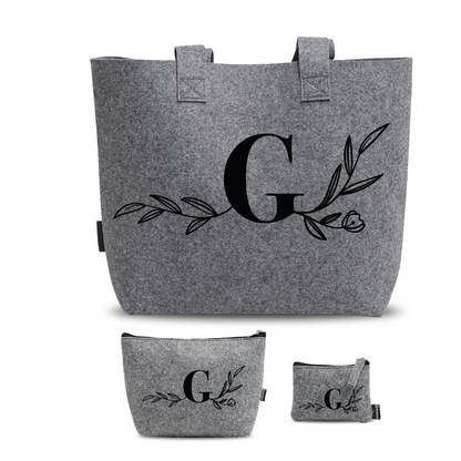 Letter plant - Tris Borse in feltro con designe melange - personalizzato con iniziale