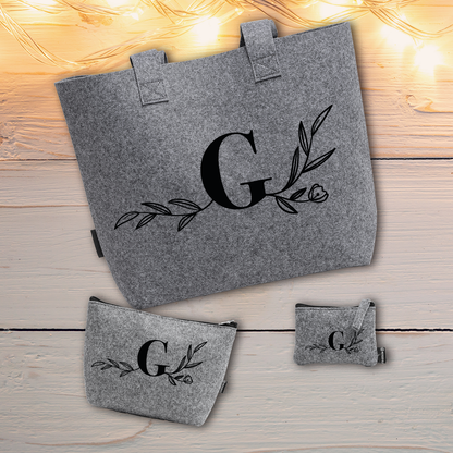 Letter plant - Tris Borse in feltro con designe melange - personalizzato con iniziale