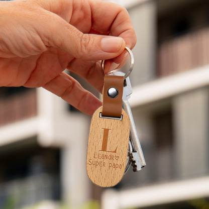 Super Papà - Portachiavi in Legno personalizzato con Incisione
