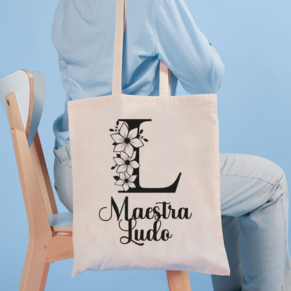 Maestra flower - Borsa Mare - idea regalo maestra - personalizzata con nome e iniziale