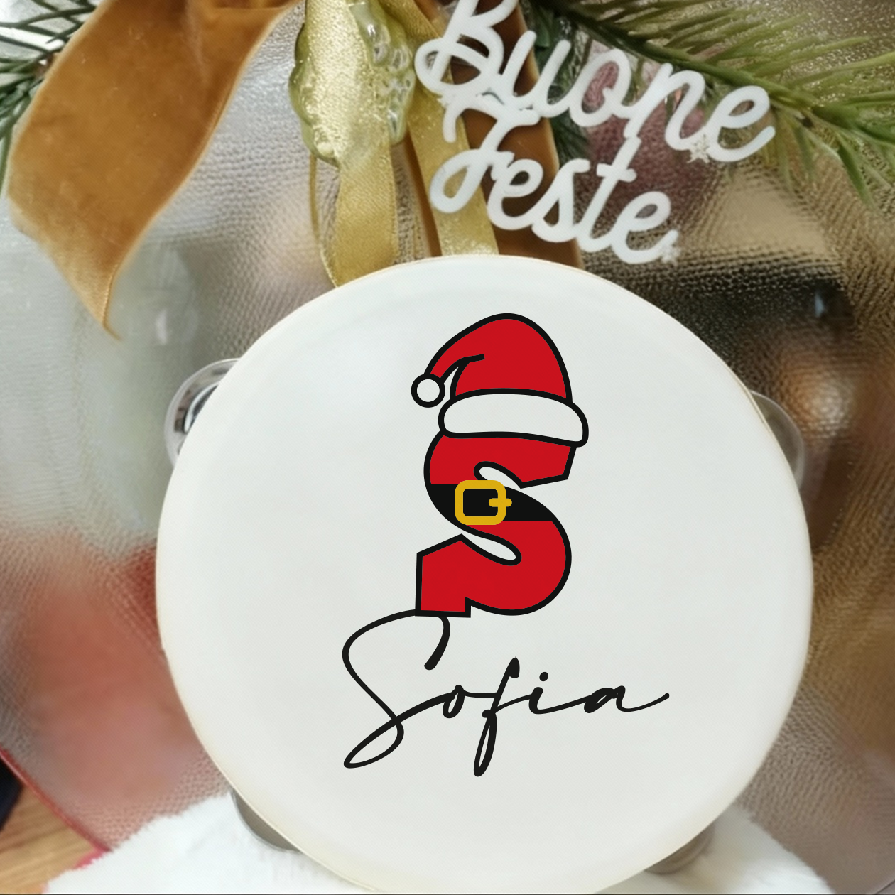 Santa Claus - Set da 10 Tamburelli - personalizzati con nomi e iniziali