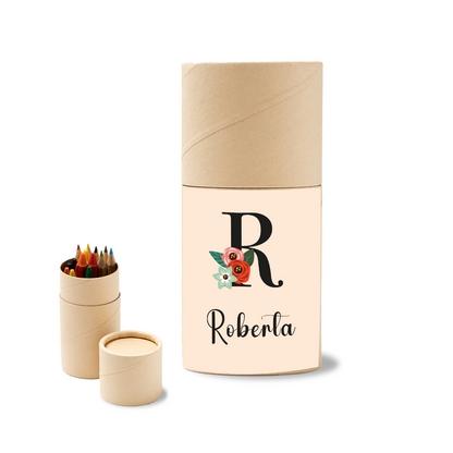 Iniziale Flower - Set 6 pezzi Da Disegno In Legno personalizzati con nomi e iniziali