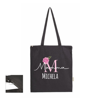 Rose Name - Shopper In Cotone con chiusura zip - personalizzata con nome