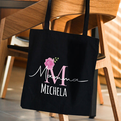 Rose Name - Shopper In Cotone con chiusura zip - personalizzata con nome