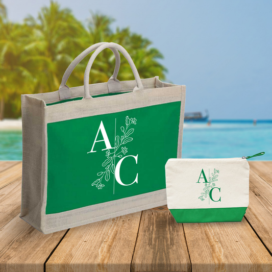 Iniziali line - Combo: Borsa mare + Pochette - personalizzata con iniziali