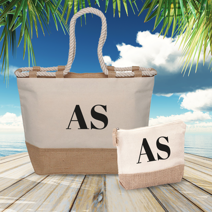 Iniziali Style - Combo: Borsa mare + Pochette - personalizzata con iniziali