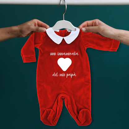 Sono innamorata del mio Papà - Pagliaccetto Neonato in Ciniglia con Colletto Bianco