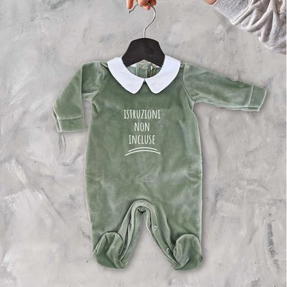 Istruzioni non incluse - Pagliaccetto Neonato in Ciniglia con Colletto Bianco