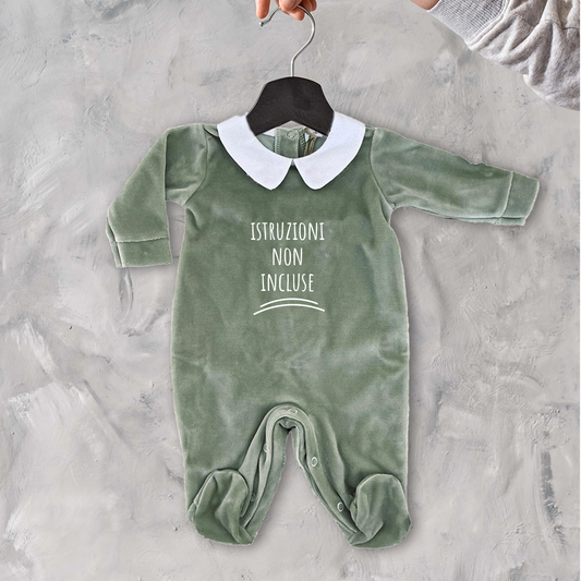 Istruzioni non incluse - Pagliaccetto Neonato in Ciniglia con Colletto Bianco