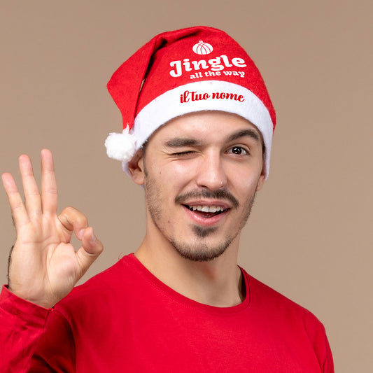 Jingle all the way - Cappello da Babbo Natale - personalizzato con nome