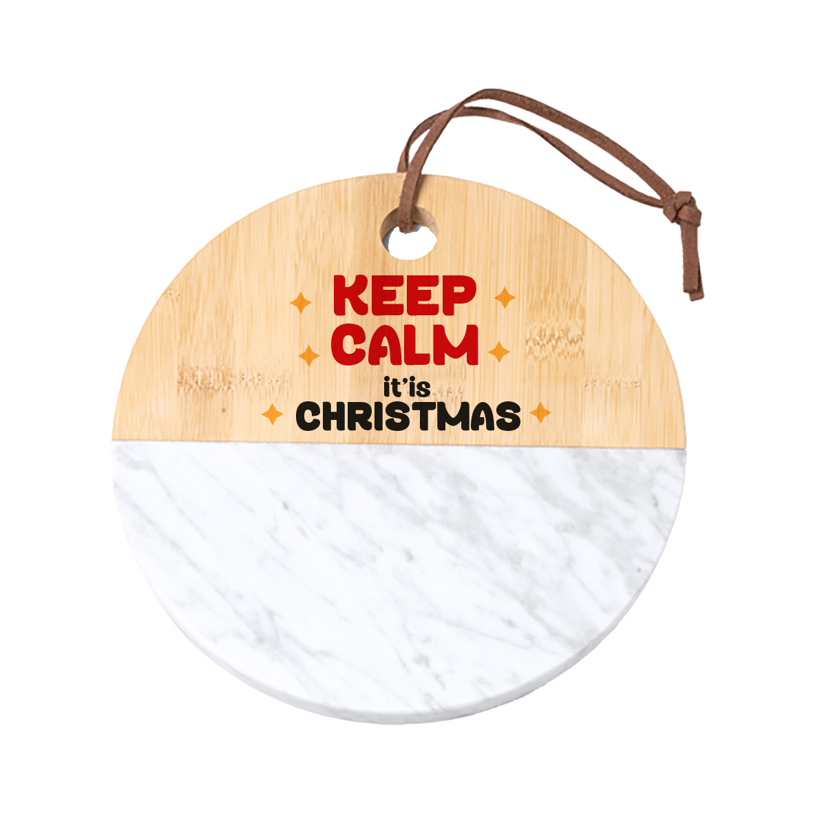 Keep calm it'is Christmas - Tagliere in marmo e bamboo naturale