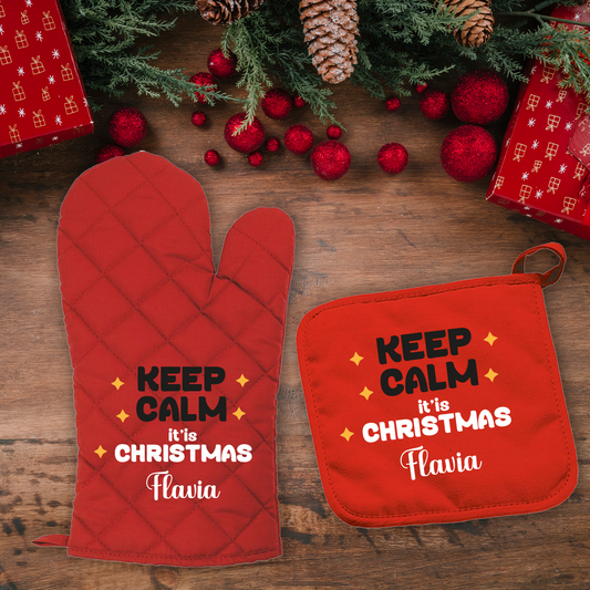 Keep Calm it's Christmas - Set da Cucina Guanto e Presina - personalizzati con nome