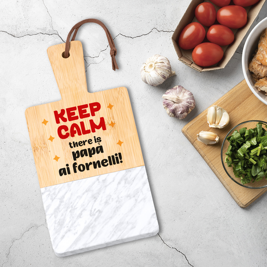 Papà ai fornelli - Tagliere in marmo e bamboo naturale