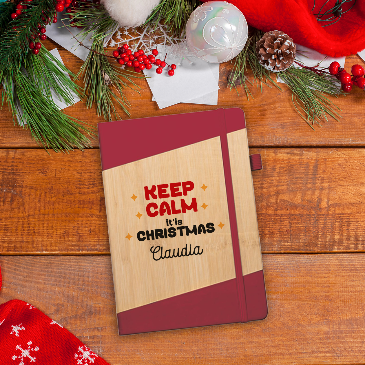 Keep Calm it's Christmas - Block Notes in PU a righe - personalizzato con nome