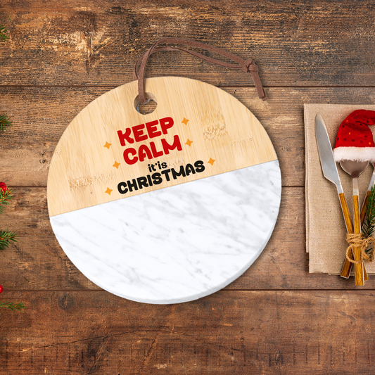 Keep calm it'is Christmas - Tagliere in marmo e bamboo naturale