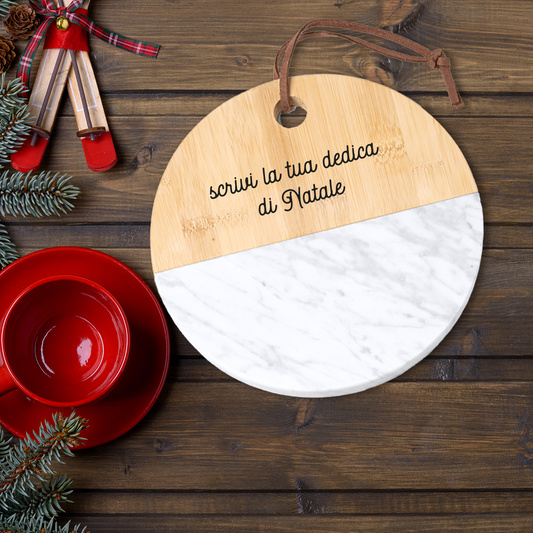 La tua dedica di Natale - Tagliere in marmo e bamboo naturale - personalizzato con dedica