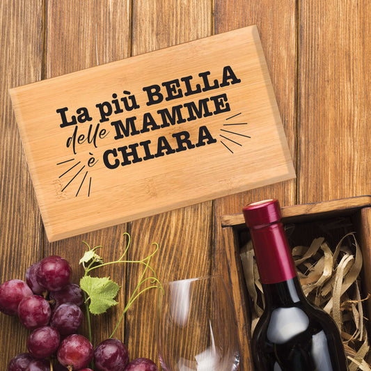 La più bella delle mamme - Set da vino in bamboo personalizzato con nome