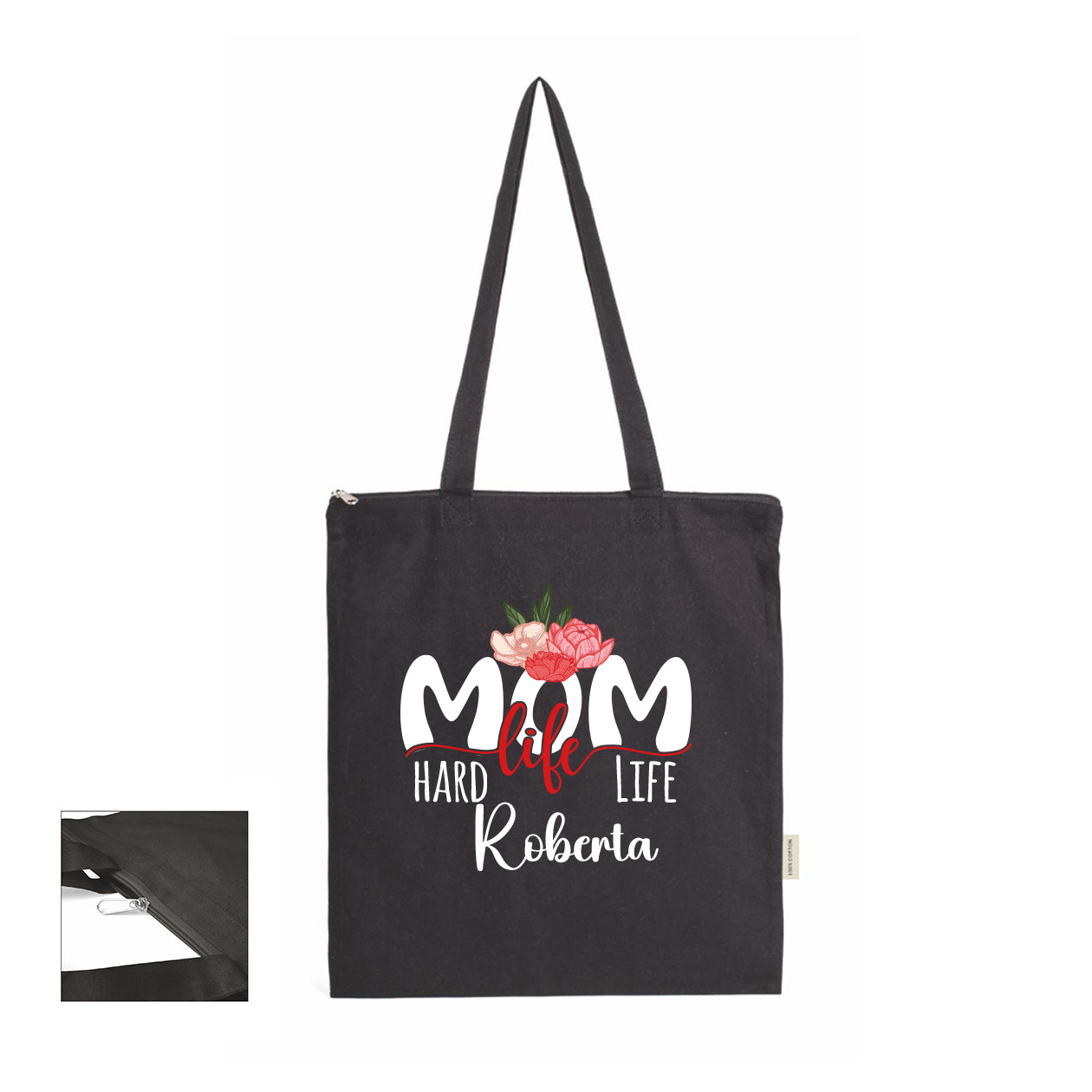 Mom life - Shopper In Cotone con chiusura zip - personalizzata con nome