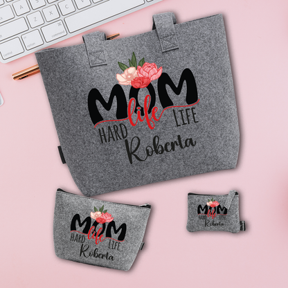 Mom life - Tris Borse in feltro con designe melange - personalizzato con nome