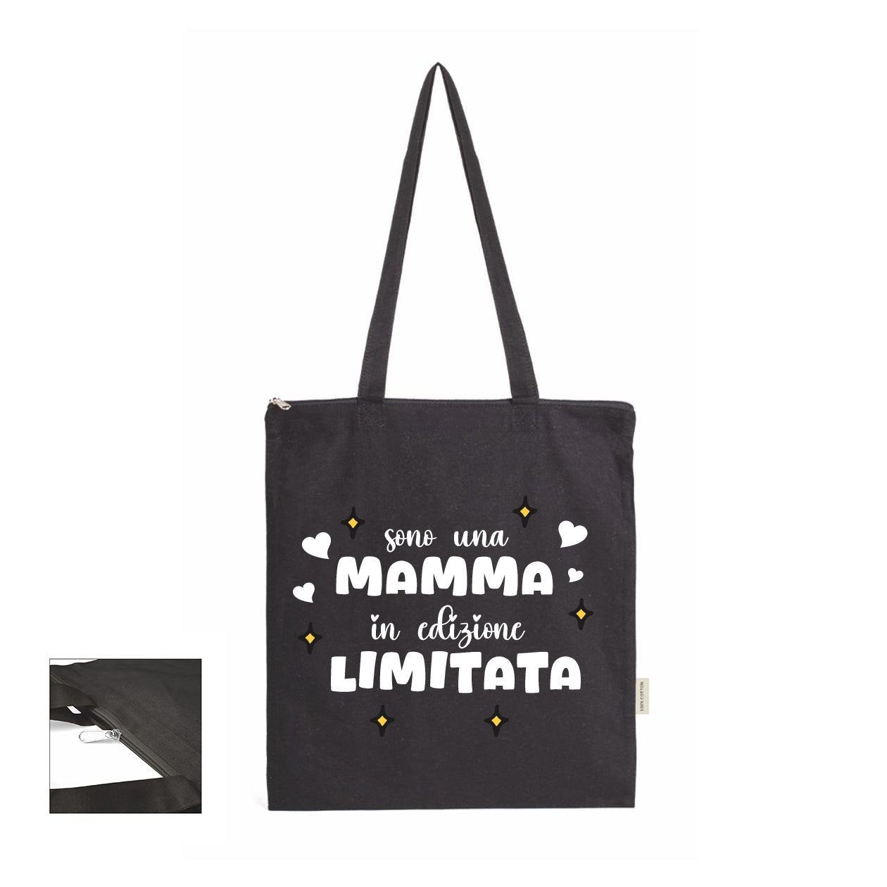 Sono una mamma in edizione limitata - Shopper In Cotone con chiusura zip