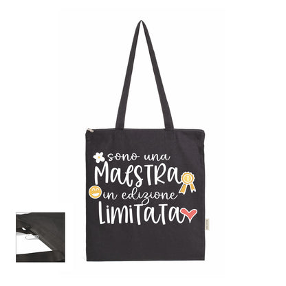 Sono una maestra in edizione limitata - Shopper In Cotone con chiusura zip