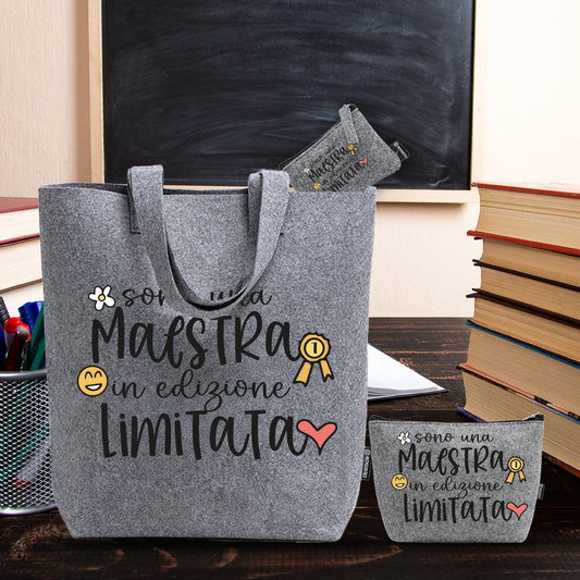 Sono una maestra in edizione limitata - Tris Borse in feltro con designe melange