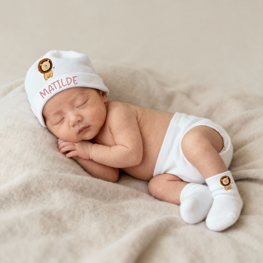 Baby Lyon - Set Nascita Cappellino + Calzini - personalizzato con nome