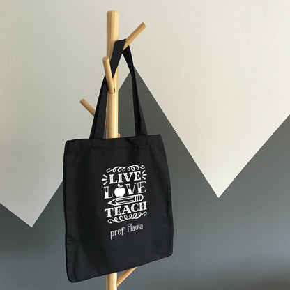 Live, love, teach - Shopper In Cotone con chiusura zip - personalizzata con nome