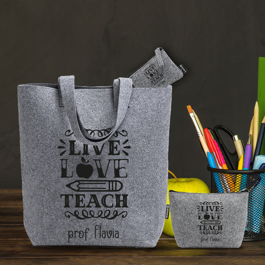 Live, love, teach - Tris Borse in feltro con designe melange - personalizzato con nome