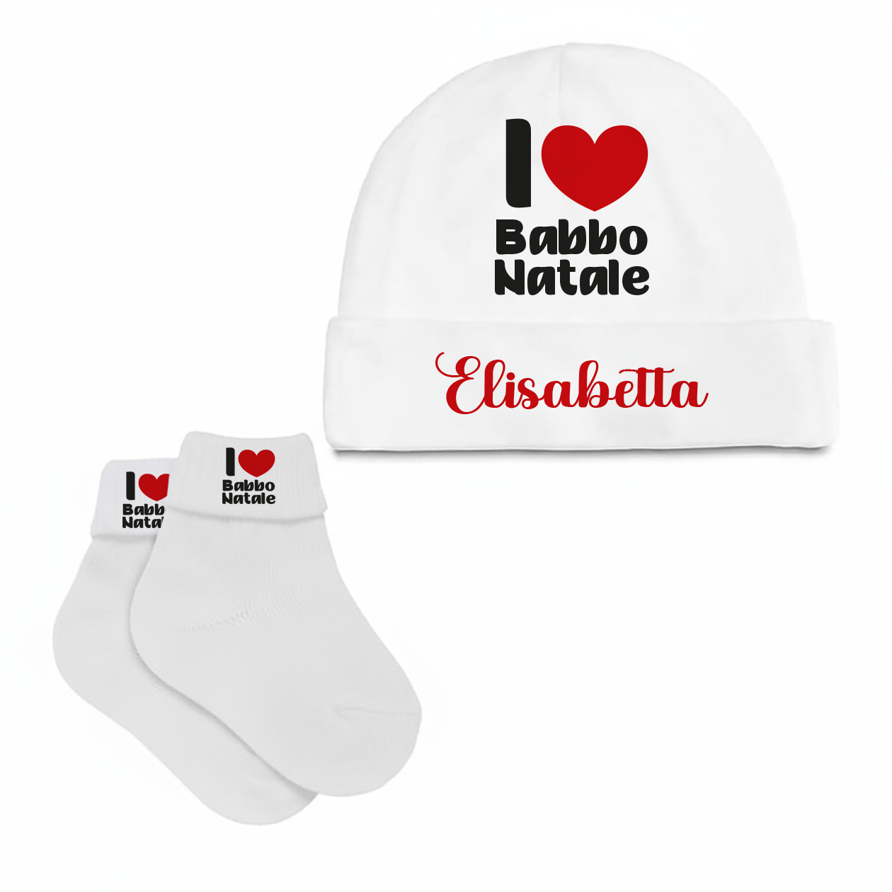 Amo Babbo Natale - Set Nascita Cappellino + Calzini - personalizzato con nome