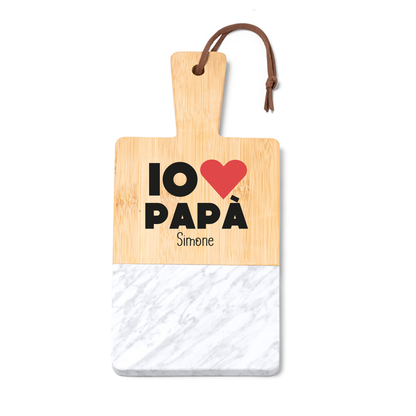 Io amo papà - Tagliere in marmo e bamboo naturale - personalizzato con nome