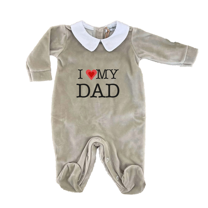 I love my Dad - Pagliaccetto Neonato in Ciniglia con Colletto Bianco