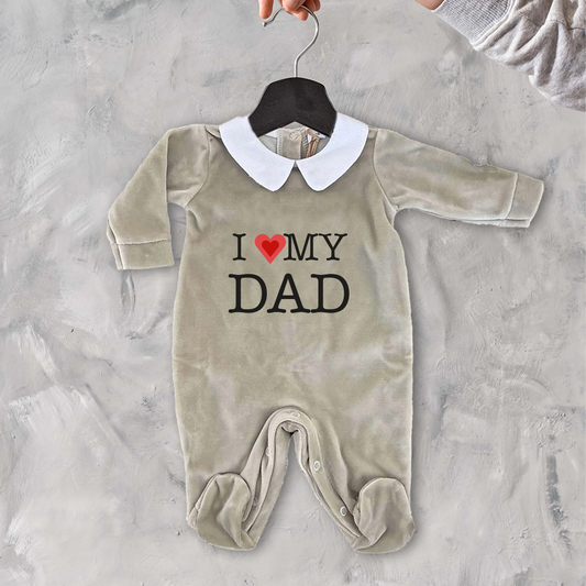 I love my Dad - Pagliaccetto Neonato in Ciniglia con Colletto Bianco