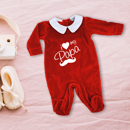 I love my papa - Pagliaccetto Neonato in Ciniglia con Colletto Bianco