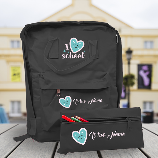 I love school - Zaino + Portapenne - personalizzati con nome