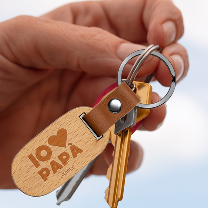 Io amo papà - Portachiavi in Legno personalizzato con Incisione