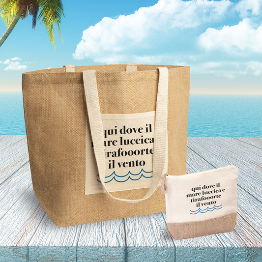 Qui dove il mare luccica - Set Combo Borsa mare e Pochette in Juta laminata
