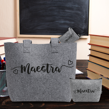 Maestra mini heart - Tris Borse in feltro con designe melange
