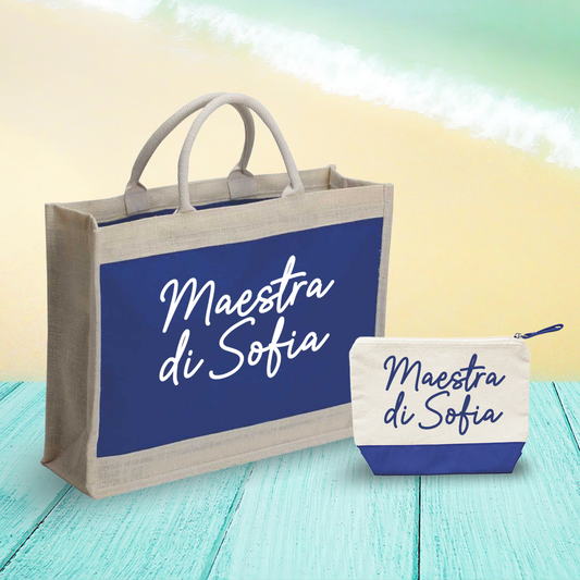 Maestra di... - Combo: Borsa mare + Pochette - personalizzata con nome