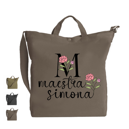 Maestra flower - Borsa da Donna in Tela - personalizzata con nome