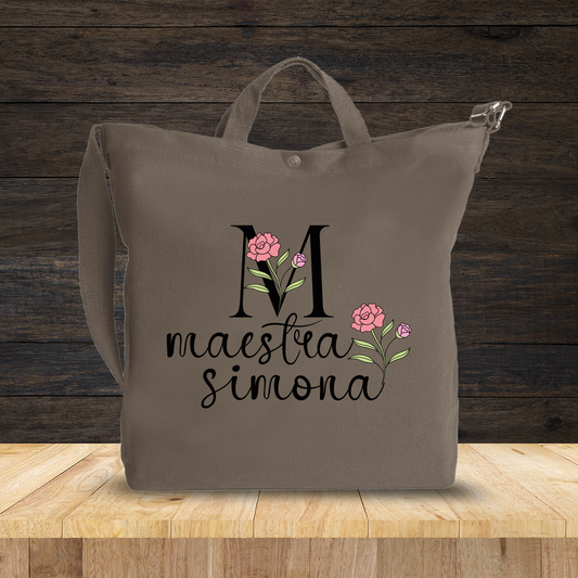 Maestra flower - Borsa da Donna in Tela - personalizzata con nome