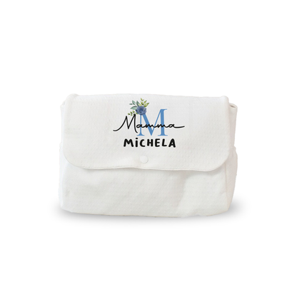 Mamma blue flower - Borsa Fasciatoio per Neonato - personalizzata con nome e iniziale