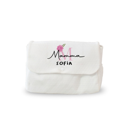Mamma flower pink name - Borsa Fasciatoio per Neonato - personalizzata con nome