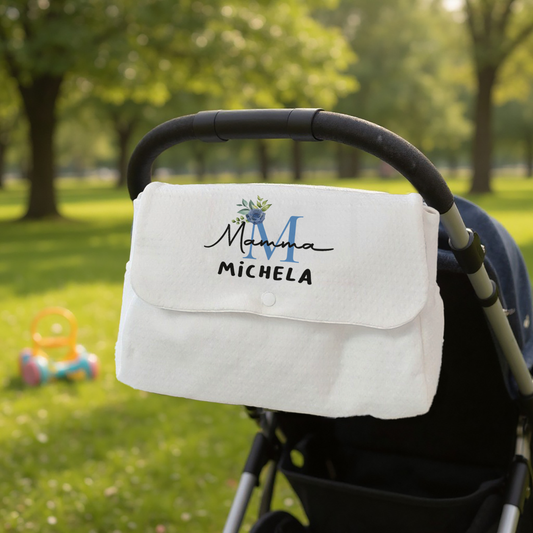 Mamma blue flower - Borsa Fasciatoio per Neonato - personalizzata con nome e iniziale