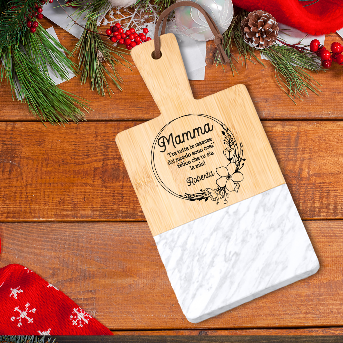 La mia mamma - Tagliere in marmo e bamboo naturale - personalizzato con nome