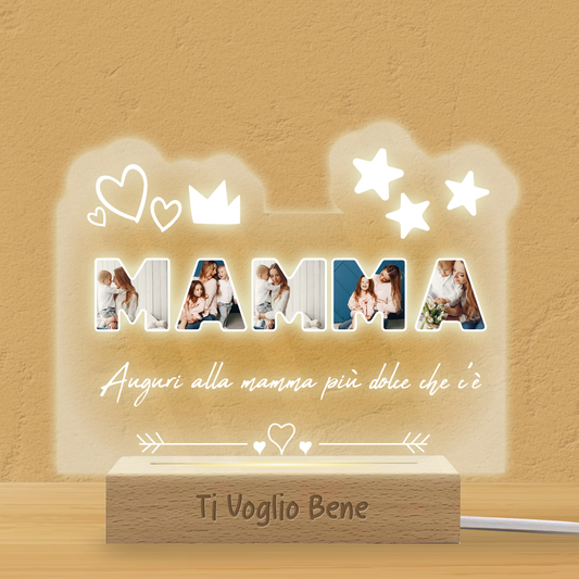 Auguri alla mamma più dolce che c'è - Lampada - Plexiglass personalizzata con foto