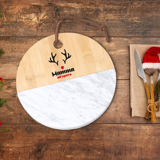 Mamma all'opera - Tagliere in marmo e bamboo naturale