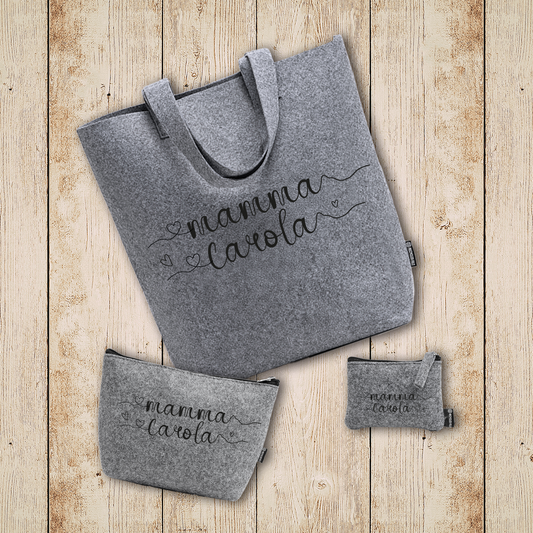 Mamma name - Tris Borse in feltro con designe melange - personalizzato con nome