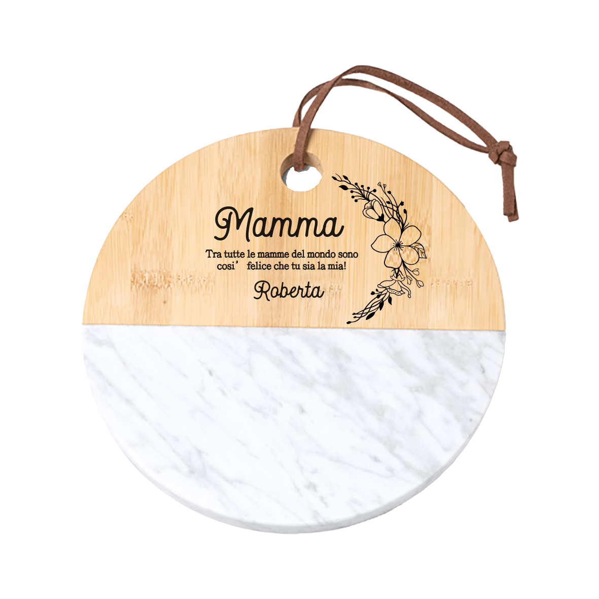 La mia mamma - Tagliere in marmo e bamboo naturale - personalizzato con nome